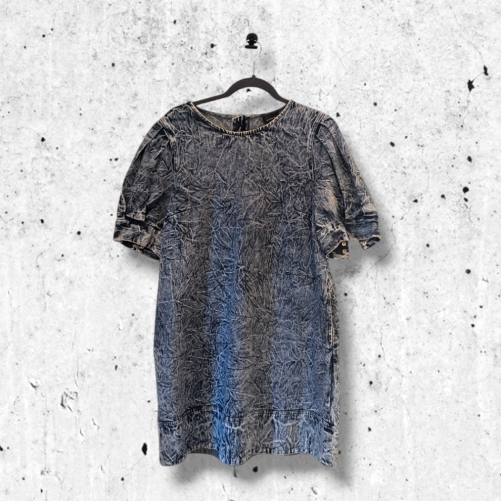 WWW acid wash denim puff sleeve mini dress